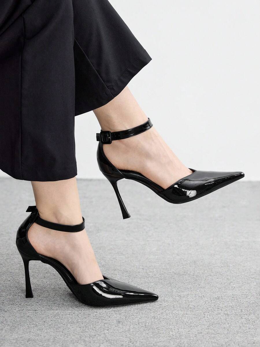 CUCCOO BIZCHIC Women's Pointed Toe Buckle Design Fashionable Elegant High Heels - Black - View 1