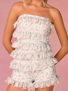 Athîral 女士休闲碎花荷叶边抹胸上衣 - 彩色 - 查看 5