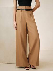 Anewsta Retro Casual Loose Office Khaki High Waist Notch Design Draping Women's Suit Pants - Khaki - View 7