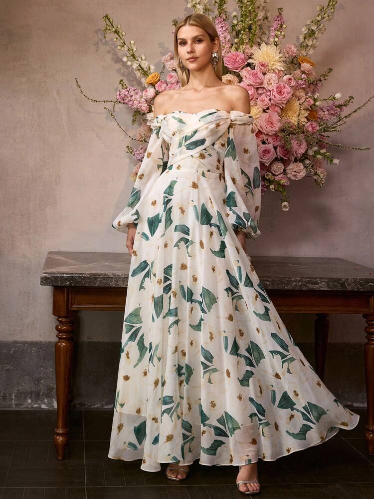 MOTF Soiréza OFF SHOULDER RUCHED A-LINE FLORAL PRINT COCKTAIL DRESS, SPRING/SUMMER