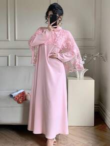 DAZY Women's Elegant Straight Dress & Lace Cover Up 2 Pieces Set, Summer - Pink - View 8