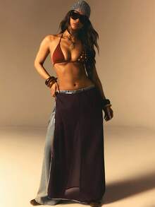 Athîral 女士休闲沙滩绿色亮片迷你裙 - 紫色 - 查看 3