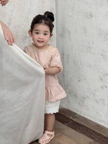 Dazy Kids 女童圆领清新韩版泡泡袖上衣，夏季 - 粉色 - 查看 4