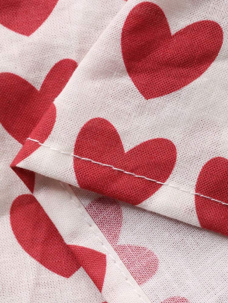 Baby Girls' Heart Print Short Sleeve Top, Korean Style Summer