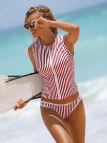 Bộ đồ bơi tankini không tay cổ tròn màu trơn dành cho nữ của Swim SPRTY, thích hợp cho kỳ nghỉ hè ở bãi biển. - Nhiều màu - Xem 5