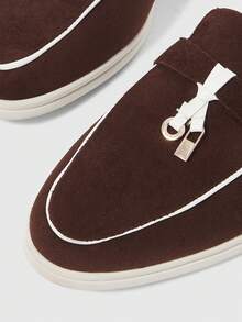 Sleekvia 女士平底乐福鞋玛丽珍露跟套脚深棕色流苏吊坠休闲通勤女鞋度假 - 咖啡棕 - 查看 8