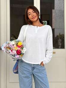 Muchica 女士白色针织休闲长袖家居T恤 - 白色 - 查看 3