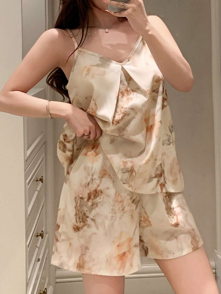DAZY 女士沙滩度假夏季吊带背心和短裤睡衣套装 - 米色 - 查看 1