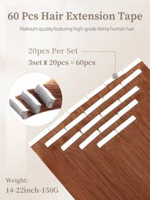 60pcs Tape In Hair Extensions 100% Human Hair #33 Auburn Brown Straight Style In 14-22 Inch Lengths Extensions Silky Seamless Invisible Top Quality Thick Ends Healthy Human Hair Extensions For Thin Hair And Salon Use - S113# - View 3