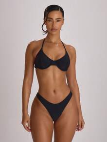 Musera Resort Áo ngực có gọng, kiểu buộc dây cổ yếm, thích hợp cho kỳ nghỉ hè, du lịch, đồ bơi cơ bản, màu trơn, đồ bơi nghỉ dưỡng, đồ bơi cơ bản cho khu nghỉ dưỡng. - màu đen - Xem 3