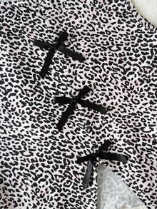 少女休闲度假豹纹圆领撞色蝴蝶结装饰下摆开衩吊带背心 - 淺粉色 - 查看 4