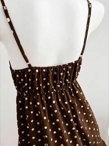Comfortcana 女士棕色波点印花荷叶边系带吊带连衣裙 - 棕色 - 查看 5
