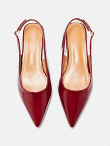 CUCCOO CURVES 女鞋 宽楦 时尚尖头粗跟酒红色后系带露跟鞋 简约经典日常舒适加厚高跟女鞋 大码女鞋 - 玫瑰紅 - 查看 10