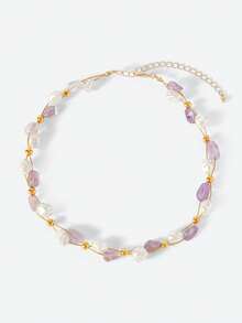 Opalesca 1pc Natural Crystal Glass Pearl Necklace (Random Patterns) - Gold - View 4