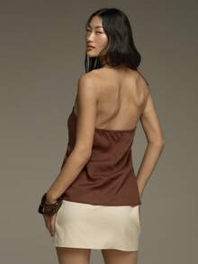 COSMINA Women's Brown Linen Embellished Blouse, Summer Vacation Casual Wear - Multicolor - View 5