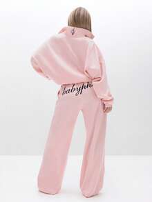 BABYPHAT Plus Size Oversized Pink Zip Up Hoodie With Script And Heart Print Full Zip Long Sleeve Comfort - Pink - View 6