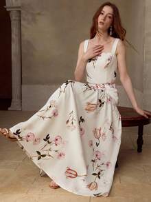 MOTF PREMIUM WOMEN'S COTTON LINEN BLOUSE & FLORAL PRINTED SKIRT 2 PIECES SET, SUITABLE FOR DATES AND VACATIONS IN SPRING/SUMMER - Multicolor - View 3