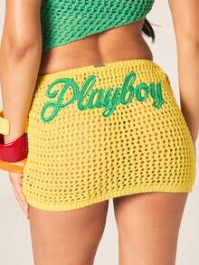Missguided x Playboy Robe mini d'été à couleurs contrastées, coupe ajourée, style bandeau au crochet, tenue de plage et de fête pour femmes - Multicolore - Voir 4