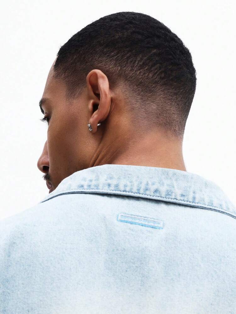 Hellblau Jeanshemd mit Knöpfen, Kurzarm, Brusttasche, Regular Fit, Sommer Lässig, Vintage Waschung