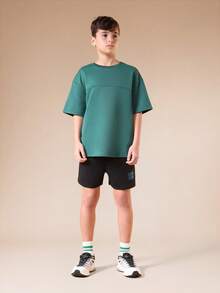 SUMWON Boys Never Look Back Era 2 Slogan Green Short Sleeve Crew Neck T-Shirt Casual Streetwear Style - Dark Green - View 5