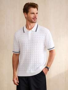 Manfinity CityGents Men's Contrast Stripe Print Button Casual Short Sleeve Knit Top - Multicolor - View 4