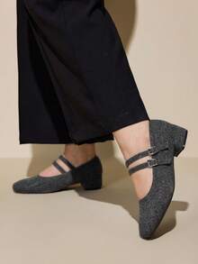 CUCCOO CURVES 2026 New Commuter French Elegant Professional Thick Heel Fat Shoes Low Vamp Flat Sole Shoes Women Wear Work Shoes Square Toe Not Tired Feet - Light Grey - View 3