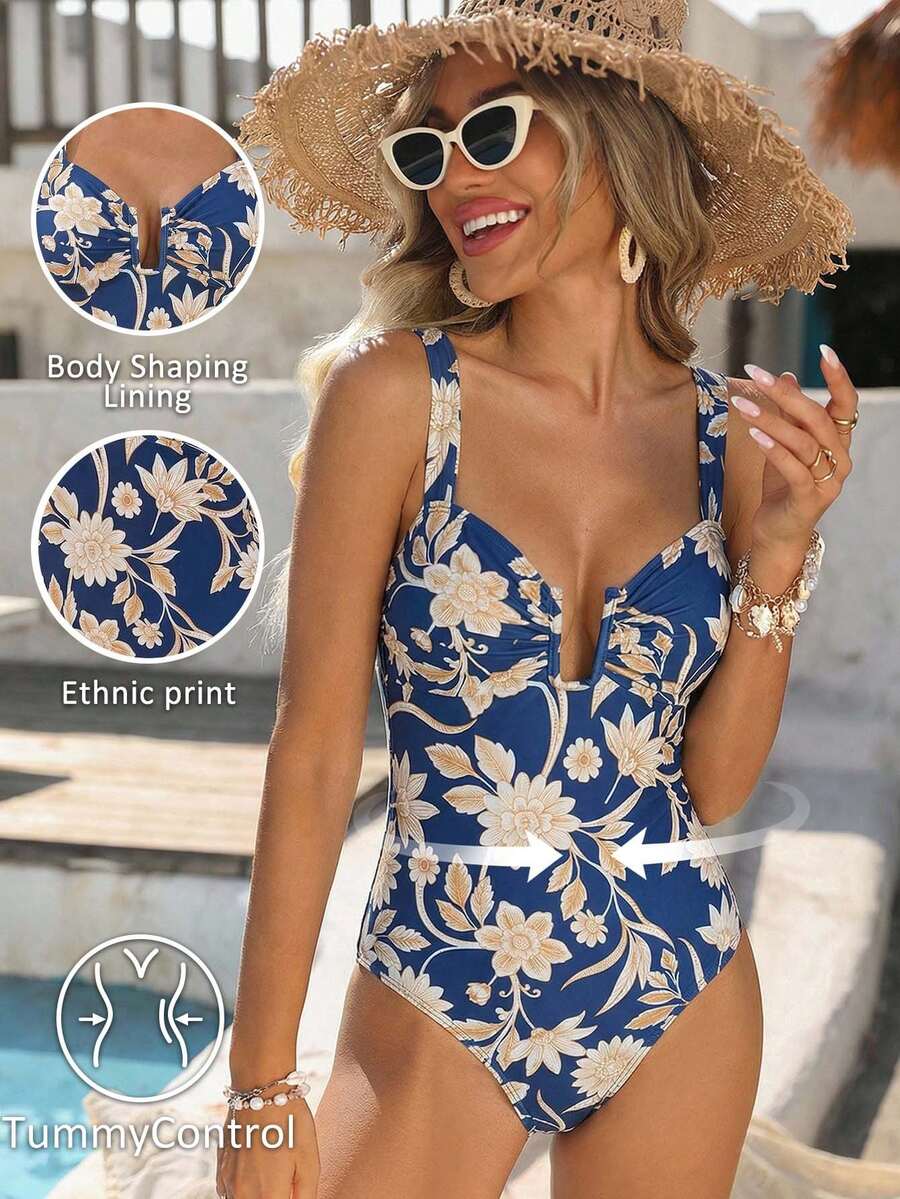 Brillora Bộ áo ba lỗ và bikini in họa tiết nhiệt đới thanh lịch, lãng mạn dành cho nữ, chất liệu mềm mại, thoải mái, co giãn tốt, dây đeo có thể điều chỉnh độ dài, thích hợp cho kỳ nghỉ xuân/hè. - Màu xanh lam - Xem 1