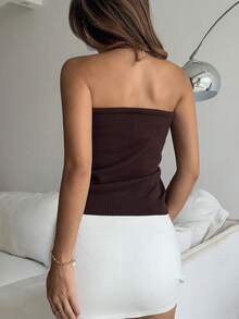 Livesso 女士碎花扭结前襟休闲抹胸上衣 - 棕色 - 查看 3