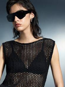 Airlisse Coffee Hollow-Out Knit Pullover Top, Suitable For Spring And Summer - Black - View 7