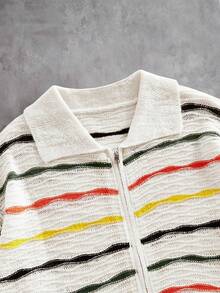 ROMWE MEN Áo len ngắn tay kẻ sọc ombre dành cho nam - Nhiều màu - Xem 3