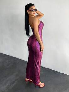 SHEIN SXY Women's Sexy Backless Spaghetti Strap Bodycon Dress, Summer,Pink Dress - Pink - View 2