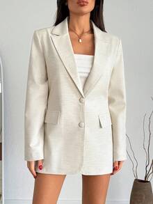 EURMUSE Women Linen Fabric Detailed Blazer Jackets - Beige - View 5