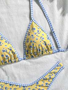 Swim Mod Strawberry Print Spaghetti Strap Triangle Cup High Cut Bottoms Bikini Set, Sweet Beach Vacation - Multicolor - View 6