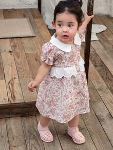 DAZY Đầm dài tay cổ bẻ in hoa cho bé gái, kiểu dáng thường ngày, thích hợp đi nghỉ mát. - Hồng - Xem 8