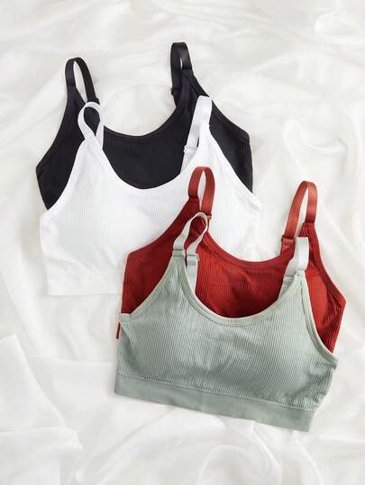 4pcs Women's Simple Solid Color Wireless Bras With Pads