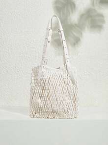 SHECARRY 女士单肩包，编织镂空单肩包，时尚假日流苏包。 - 米色 - 查看 4