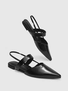 CUCCOO BIZCHIC 女士尖头黑色漆皮百搭通勤鞋，简约单带无后跟平底鞋 - 黑色 - 查看 10