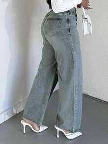 Alexandranx 斜口袋水洗闊腿牛仔褲 - 淺色水洗藍 - 查看 3