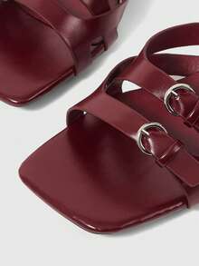 Sleekvia Summer New Belt Wear High-Heeled Women's Slippers - Burgundy - View 8