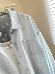 K-Vae Heart Print Loose Casual Long Sleeve Shirt - Blue - View 5