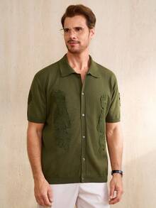 Manfinity CityGents 男士休闲纽扣短袖针织上衣 - 軍綠色 - 查看 4