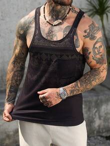 VENTUSAIL Camiseta de tirantes casual de verano para hombre con estampado geométrico - Negro - Ver 3