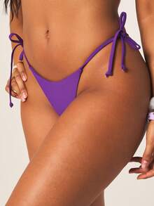 MISSGUIDED Women's Triangle Tie Side Bikini Bottom With String Ties And High Cut Legs - Purple - View 1