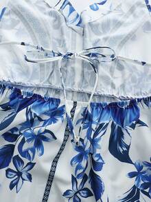 GlowEve 女士优雅刺绣收腰无袖短连衣裙，夏季 - 藍白色 - 查看 4