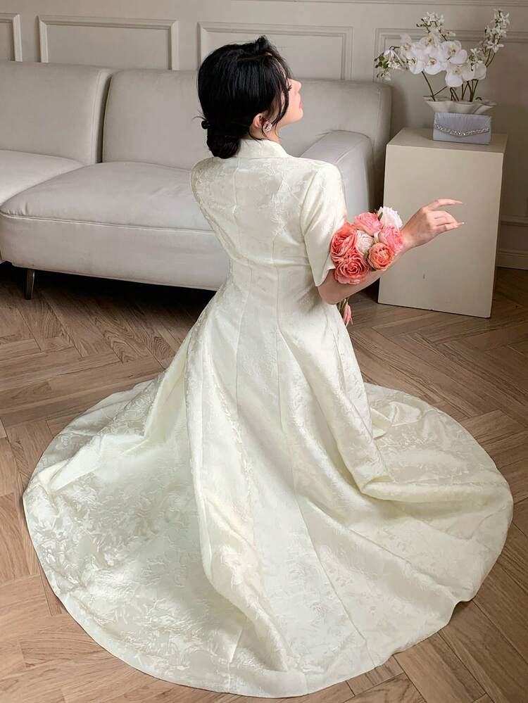 Women's Elegant Pleated Floral Midi Dress With Lapel Collar, Summer,Wedding Guest Dress Women Sundress