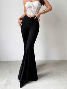 Firerie 女士新款简约优雅日常通勤休闲时尚百搭高腰修身喇叭裤，适合春、夏、秋、冬四季穿着，春夏款，机场、教师、办公室等场合皆宜，舒适保暖 - 黑色 - 查看 7