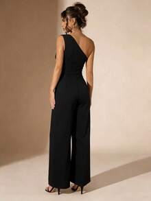 Eryvara 女士黑色亮片露肩修身长款连体裤，拉链设计，性感派对装扮，夜店装扮，春夏新款装扮，情人节约会装扮，生日装扮，泳池派对装扮，舞会装扮，演唱会装扮，商务通勤装扮，婚礼宾客优雅浪漫长款连体裤 - 黑色 - 查看 2