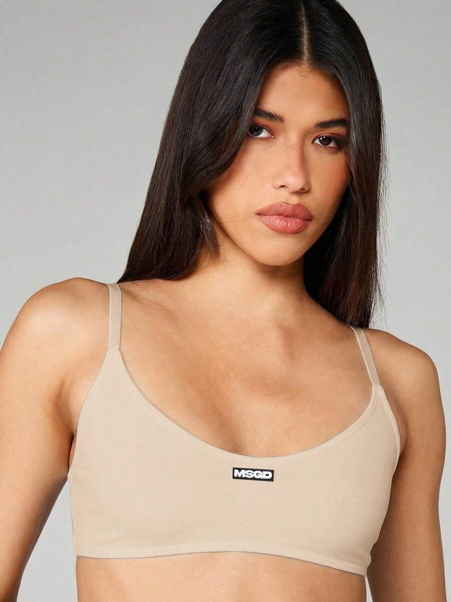 MISSGUIDED Basic Jersey Scoop Neck Wireless Soft Cup Longline Comfort Everyday Essentials Bralette - Apricot - View 1
