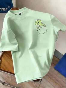 Manfinity Joysei Áo thun tay ngắn họa tiết hoạt hình thường ngày cho nam, Quà tặng bạn trai - Màu xanh Bạc hà - Xem 3