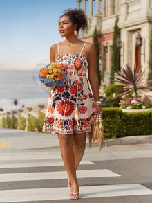 Travachic Plus SIWomen Vacation Spring Break Plus Floral Print Ruffle Hem Cami Flower Dress, Summer Dresses - Multicolor - View 7